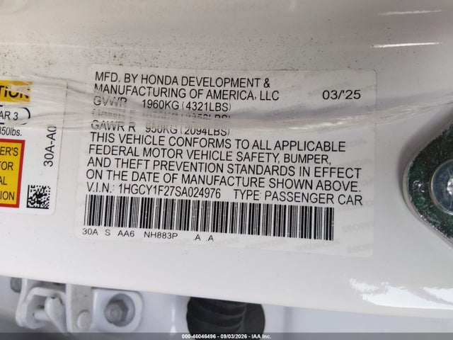 Honda ACCORD LX 2025 1HGCY1F27SA024976 Image 9