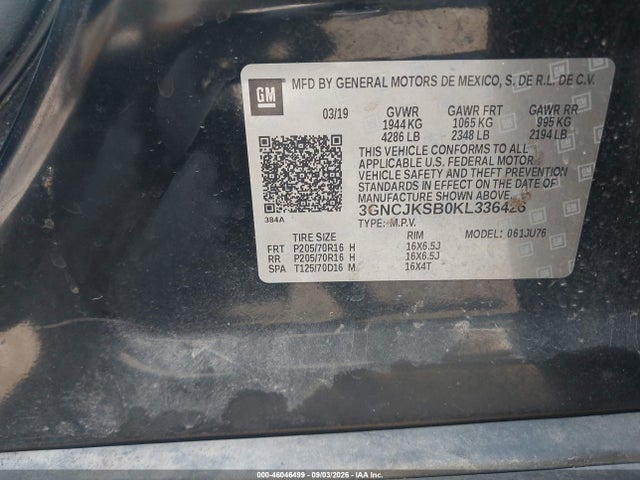 46046499 :رقم المزاد ، 3GNCJKSB0KL336426 vin ، 2019 Chevrolet Trax Ls مزاد بيع