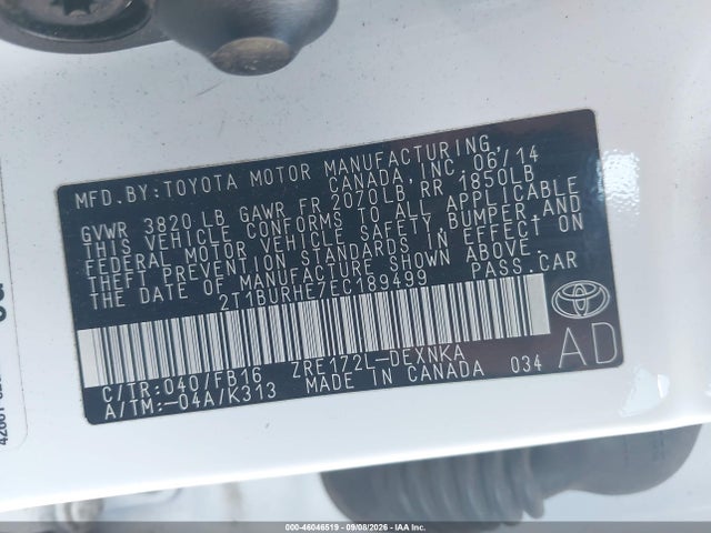 Aukcja sprzedaży 2014 Toyota Corolla Le, vin: 2T1BURHE7EC189499, numer aukcji: 46046519