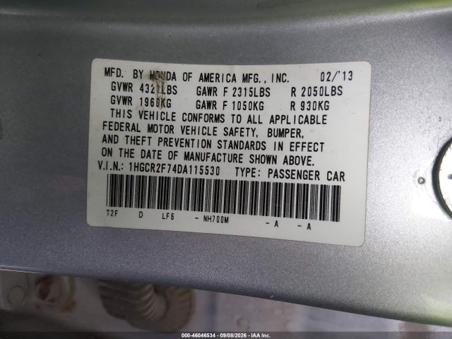 Продажа на аукционе авто 2013 Honda Accord Ex, vin: 1HGCR2F74DA115530, номер лота: 46046534