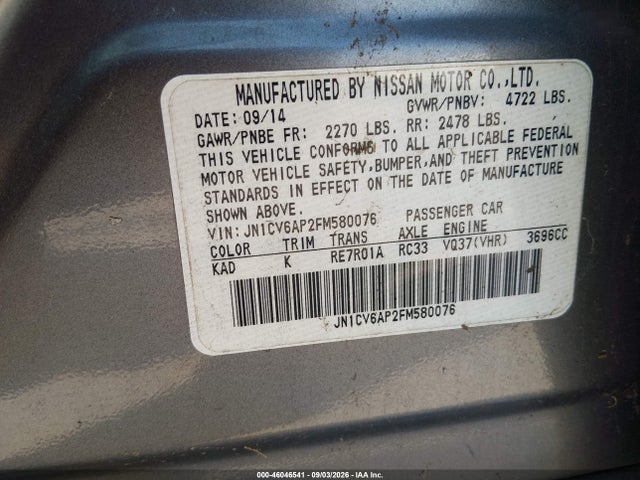 Продаж на аукціоні авто 2015 Infiniti Q40, vin: JN1CV6AP2FM580076, номер лоту: 46046541