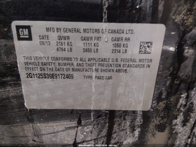 46046576 :رقم المزاد ، 2G1125S39E9172469 vin ، 2014 Chevrolet Impala 2lt مزاد بيع