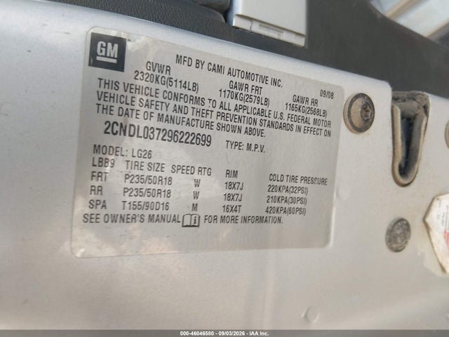 Aukcja sprzedaży 2009 Chevrolet Equinox Sport, vin: 2CNDL037296222699, numer aukcji: 46046580
