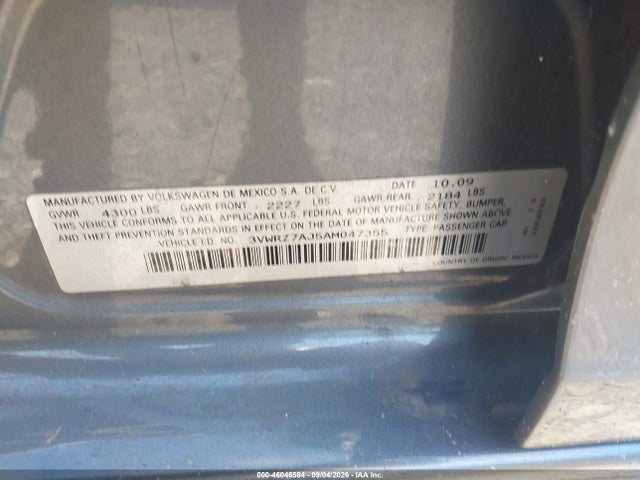 Продажа на аукционе авто 2010 Volkswagen Jetta Se, vin: 3VWRZ7AJ5AM047355, номер лота: 46046584