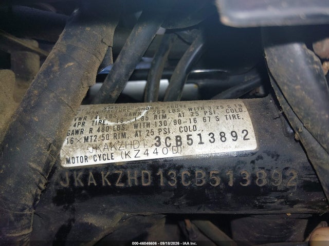 Aukcja sprzedaży 1982 Kawasaki Kz440 D, vin: JKAKZHD13CB513892, numer aukcji: 46046606
