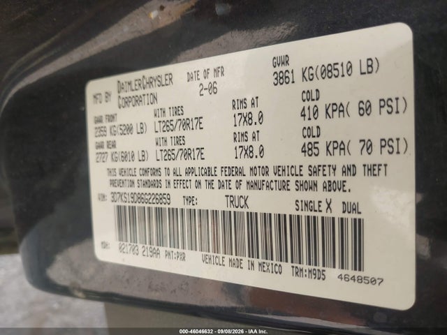 Продаж на аукціоні авто 2006 Dodge Ram 1500 Slt, vin: 3D7KS19D86G226859, номер лоту: 46046632