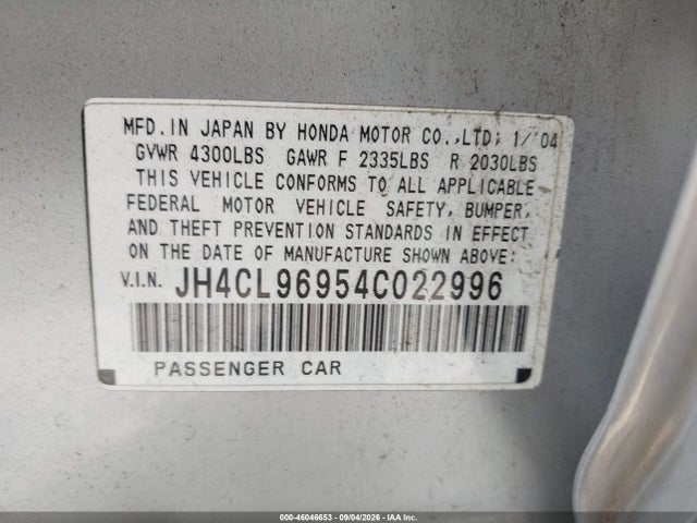 Продажа на аукционе авто 2004 Acura Tsx, vin: JH4CL96954C022996, номер лота: 46046653