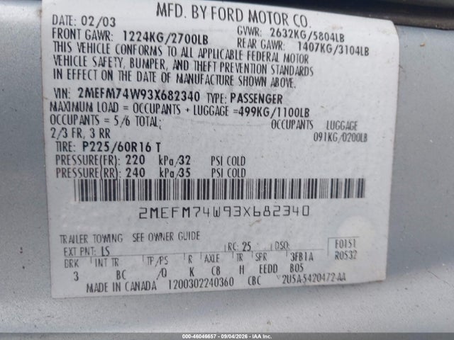 Продажа на аукционе авто 2003 Mercury Grand Marquis Gs, vin: 2MEFM74W93X682340, номер лота: 46046657