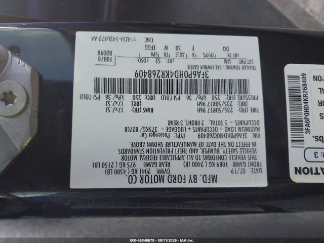 Ford FUSION SE 2019 3FA6P0HD4KR268409 Image 9