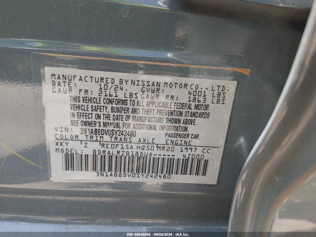 Aukcja sprzedaży 2025 Nissan Sentra Sr, vin: 3N1AB8DV0SY242480, numer aukcji: 46046686