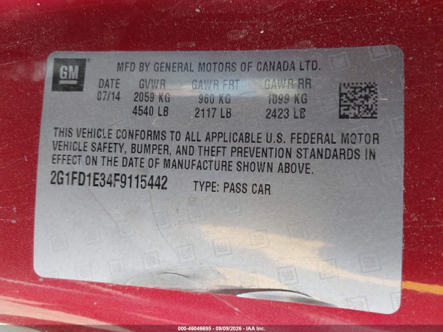 Продаж на аукціоні авто 2015 Chevrolet Camaro 1lt, vin: 2G1FD1E34F9115442, номер лоту: 46046695