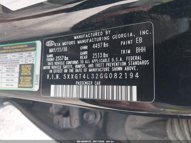 46046702 :رقم المزاد ، 5XXGT4L32GG082194 vin ، 2016 Kia Optima Lx مزاد بيع