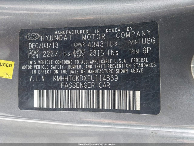 Продаж на аукціоні авто 2014 Hyundai Genesis 2.0t Premium, vin: KMHHT6KDXEU114869, номер лоту: 46046759