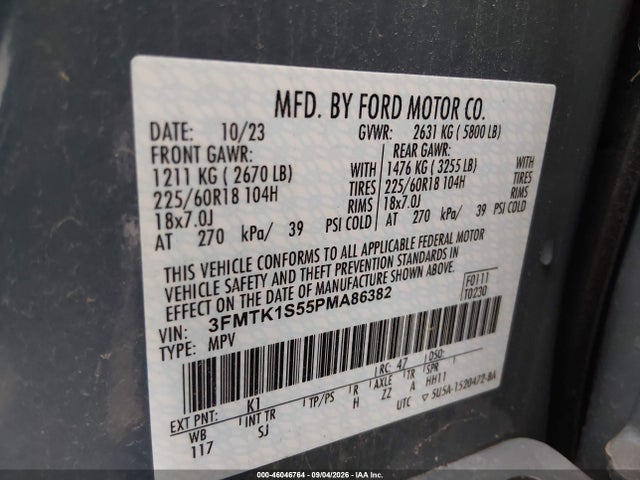Продаж на аукціоні авто 2023 Ford Mustang Mach-e Select, vin: 3FMTK1S55PMA86382, номер лоту: 46046764