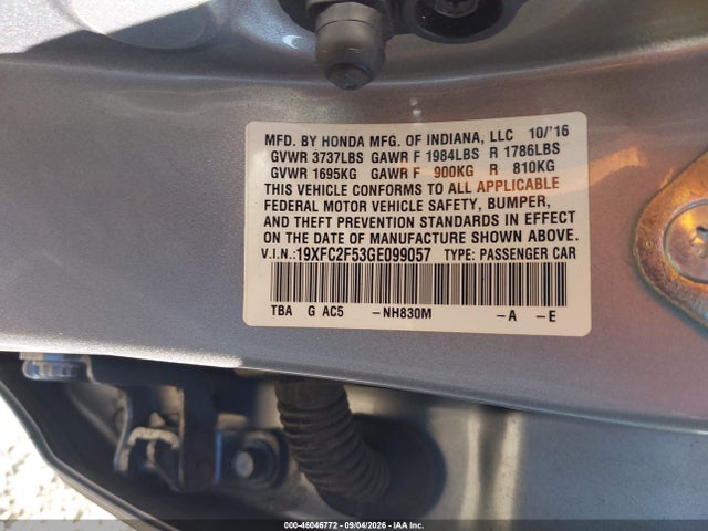 Продаж на аукціоні авто 2016 Honda Civic Lx, vin: 19XFC2F53GE099057, номер лоту: 46046772