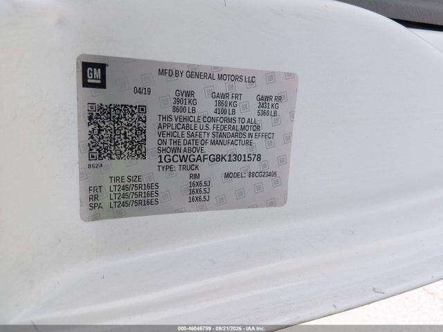 Chevrolet Express 2500 Work Van 2019 1GCWGAFG8K1301578 Image 9