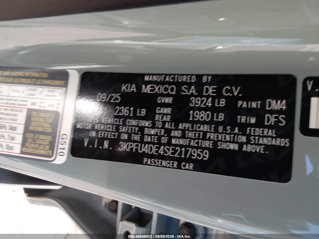 Aukcja sprzedaży 2025 Kia K4 Ex, vin: 3KPFU4DE4SE217959, numer aukcji: 46046822