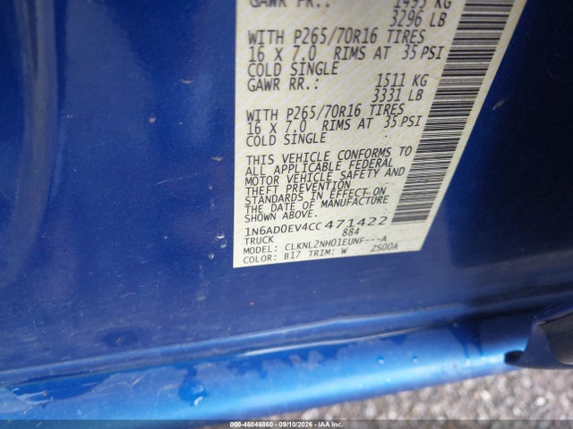 46046860 :رقم المزاد ، 1N6AD0EV4CC471422 vin ، 2012 Nissan Frontier Sv مزاد بيع