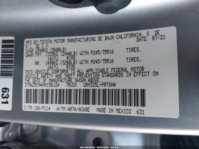 3TMAZ5CN4MM156124 Toyota Tacoma Sr5 V6