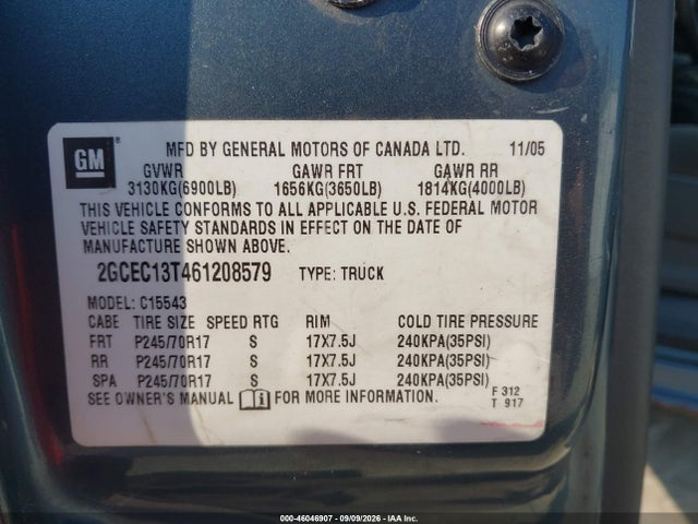 Продажа на аукционе авто 2006 Chevrolet Silverado 1500 Lt1, vin: 2GCEC13T461208579, номер лота: 46046907