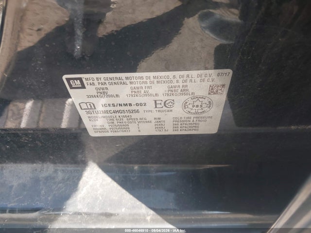 46046910 :رقم المزاد ، 3GTU2MEC4HG515256 vin ، 2017 Gmc Sierra 1500 Sle مزاد بيع
