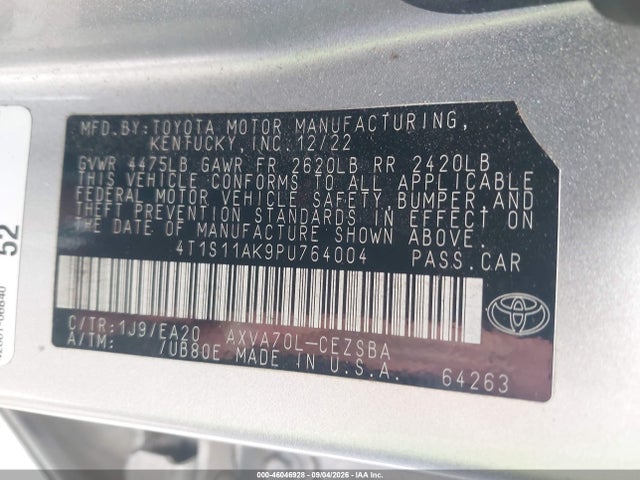 46046928 :رقم المزاد ، 4T1S11AK9PU764004 vin ، 2023 Toyota Camry Se مزاد بيع
