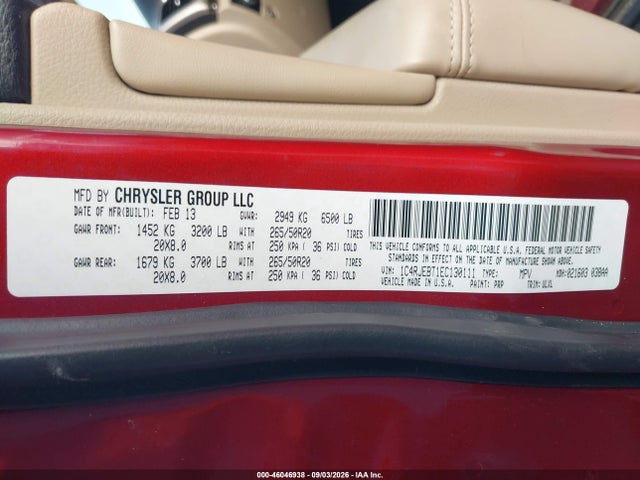 Aukcja sprzedaży 2014 Jeep Grand Cherokee Limited, vin: 1C4RJEBT1EC130111, numer aukcji: 46046938