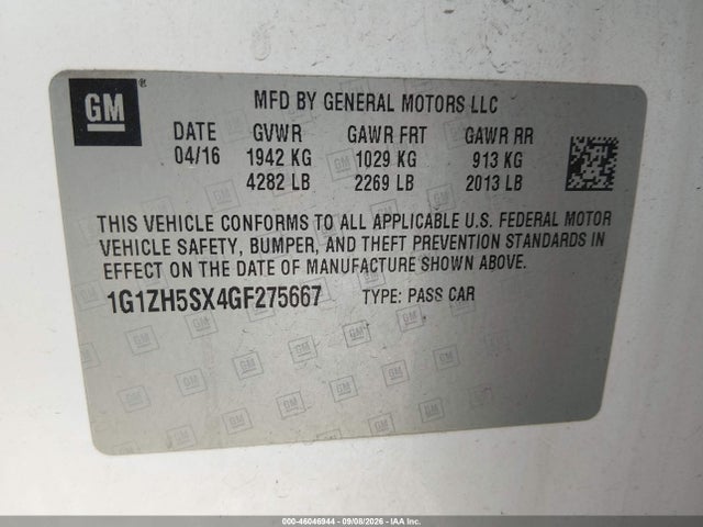 46046944 :رقم المزاد ، 1G1ZH5SX4GF275667 vin ، 2016 Chevrolet Malibu Premier مزاد بيع