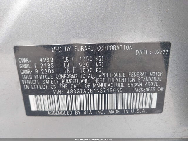 Продажа на аукционе авто 2022 Subaru Impreza Premium 5-door, vin: 4S3GTAD61N3719659, номер лота: 46046952