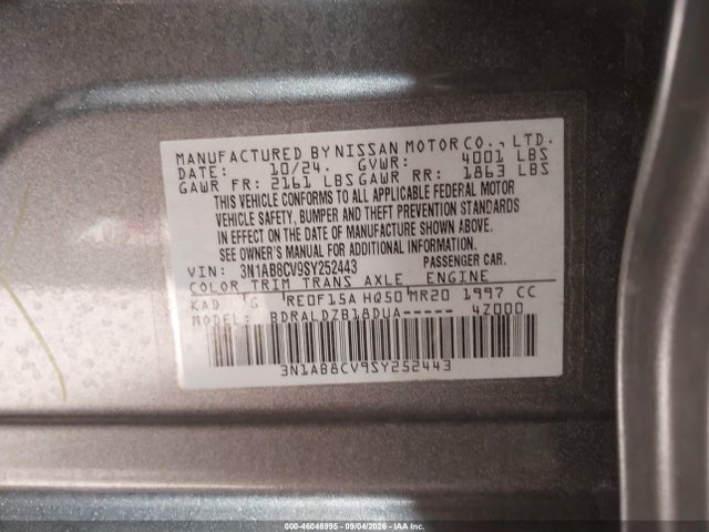 46046995 :رقم المزاد ، 3N1AB8CV9SY252443 vin ، 2025 Nissan Sentra Sv مزاد بيع