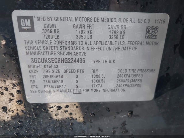 46046997 :رقم المزاد ، 3GCUKSEC8HG234436 vin ، 2017 Chevrolet Silverado 1500 Ltz مزاد بيع