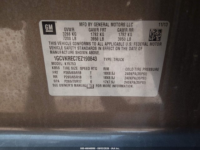 Aukcja sprzedaży 2014 Chevrolet Silverado 1500 Lt, vin: 1GCVKREC7EZ190843, numer aukcji: 46046998