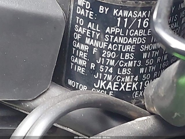 Продаж на аукціоні авто 2017 Kawasaki Ex650 F, vin: JKAEXEK19HDA01203, номер лоту: 46047034