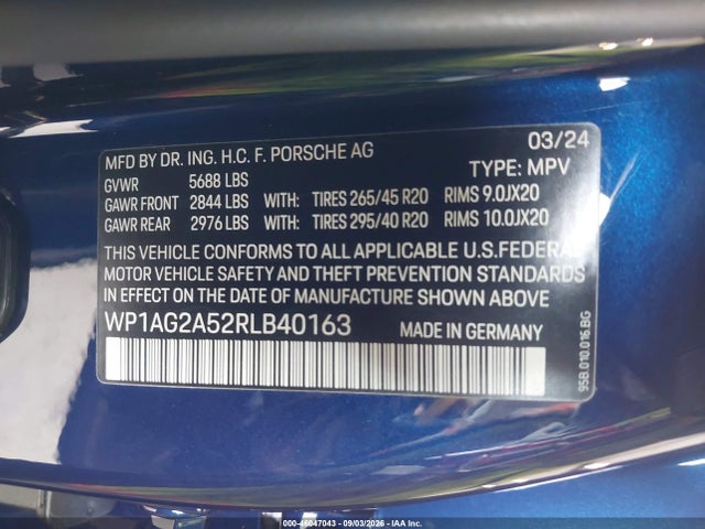 Продажа на аукционе авто 2024 Porsche Macan S, vin: WP1AG2A52RLB40163, номер лота: 46047043