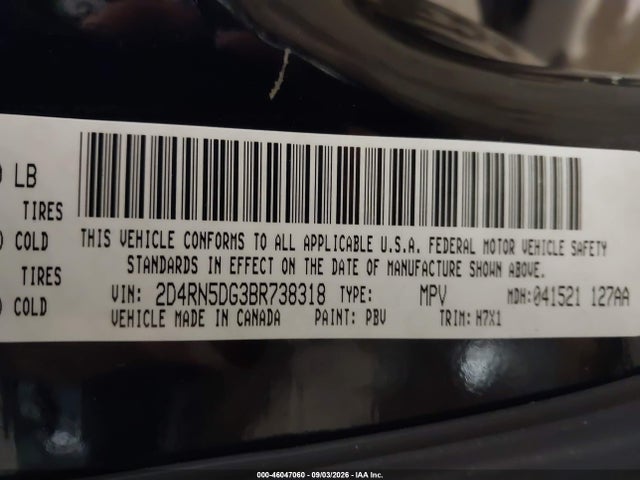 Продаж на аукціоні авто 2011 Dodge Grand Caravan Crew, vin: 2D4RN5DG3BR738318, номер лоту: 46047060