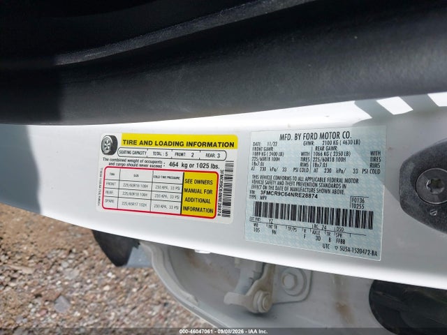 Aukcja sprzedaży 2022 Ford Bronco Sport Outer Banks, vin: 3FMCR9C64NRE28874, numer aukcji: 46047061