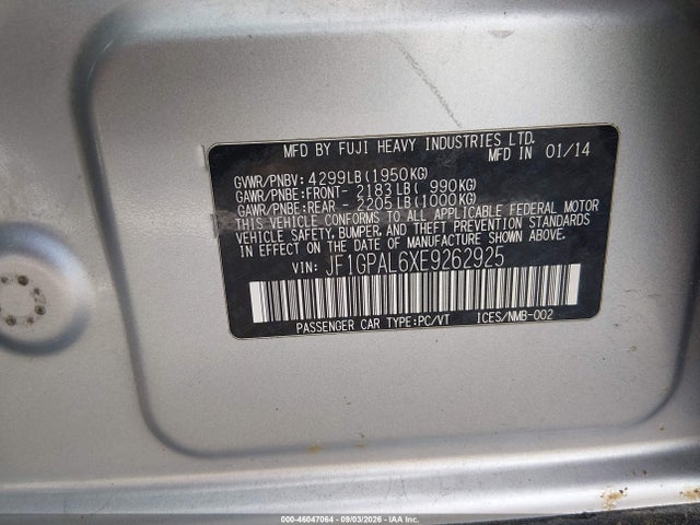 Aukcja sprzedaży 2014 Subaru Impreza 2.0i Sport Premium, vin: JF1GPAL6XE9262925, numer aukcji: 46047064