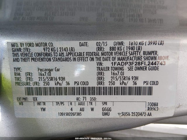 Ford FOCUS SE 2015 1FADP3F28FL244743 Image 9