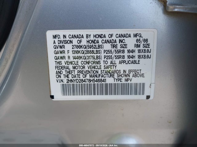 Aukcja sprzedaży 2008 Acura Mdx Technology Package, vin: 2HNYD28478H546841, numer aukcji: 46047072