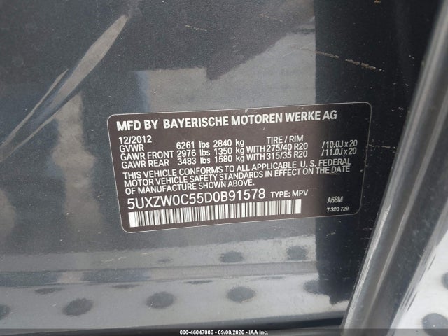 Aukcja sprzedaży 2013 Bmw X5 Xdrive35d, vin: 5UXZW0C55D0B91578, numer aukcji: 46047086