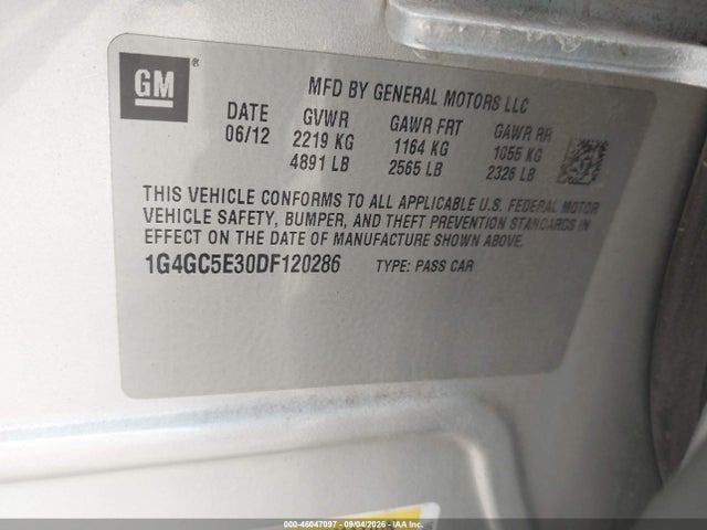 Продаж на аукціоні авто 2013 Buick Lacrosse Leather Group, vin: 1G4GC5E30DF120286, номер лоту: 46047097
