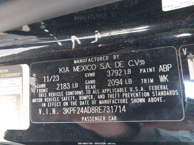 Продаж на аукціоні авто 2024 Kia Forte Lxs, vin: 3KPF24AD8RE731714, номер лоту: 46047109