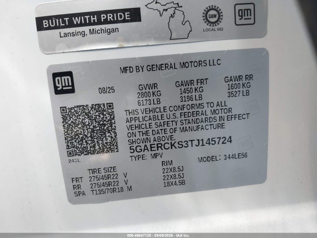 2026 Buick Enclave Avenir Fwd მანქანა იყიდება აუქციონზე, vin: 5GAERCKS3TJ145724, აუქციონის ნომერი: 46047120