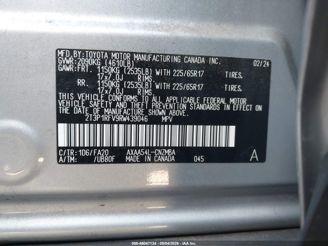 2T3P1RFV9RW439046 Toyota Rav4 Xle