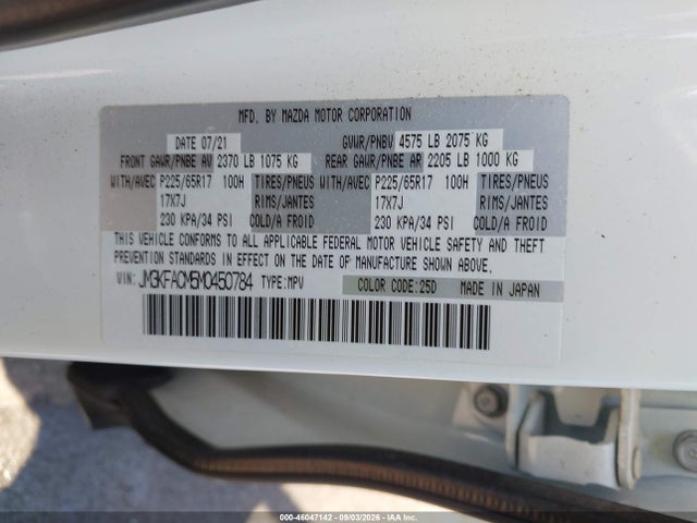 46047142 :رقم المزاد ، JM3KFACM5M0450784 vin ، 2021 Mazda Cx-5 Touring مزاد بيع