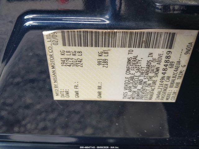 Продаж на аукціоні авто 2009 Nissan Altima 2.5 S, vin: 1N4AL21E49N484889, номер лоту: 46047143