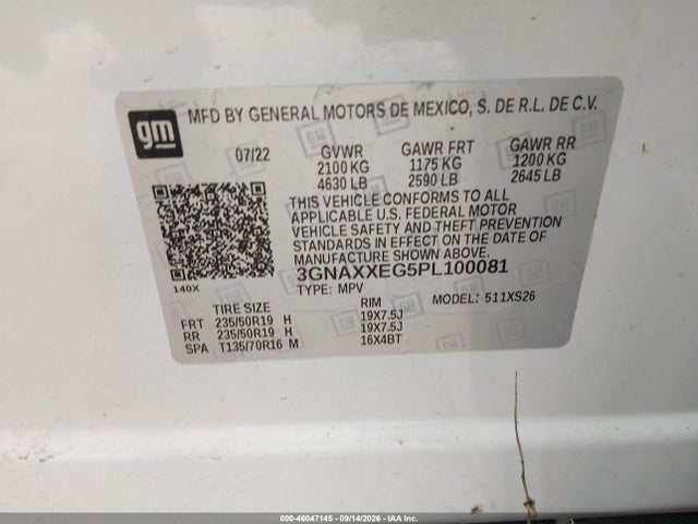 Aukcja sprzedaży 2023 Chevrolet Equinox Awd Premier, vin: 3GNAXXEG5PL100081, numer aukcji: 46047145