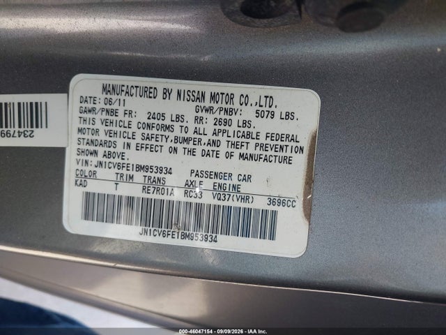 Aukcja sprzedaży 2011 Infiniti G37, vin: JN1CV6FE1BM953934, numer aukcji: 46047154