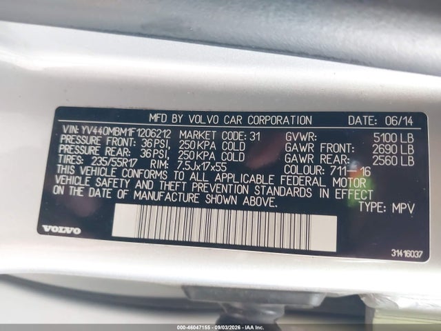 Продаж на аукціоні авто 2015 Volvo Xc70 T5 Platinum, vin: YV440MBM1F1206212, номер лоту: 46047155