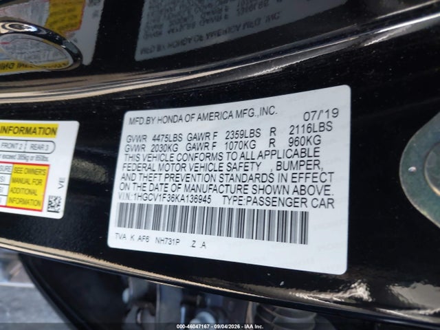 1HGCV1F36KA136945 Honda Accord Sport